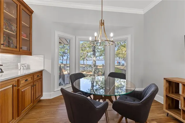 a view of a patio with wooden floor
