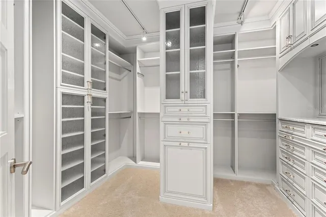 a view of walk in closet with empty racks