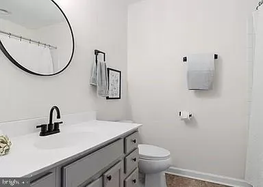 a bathroom with a sink a toilet and a mirror