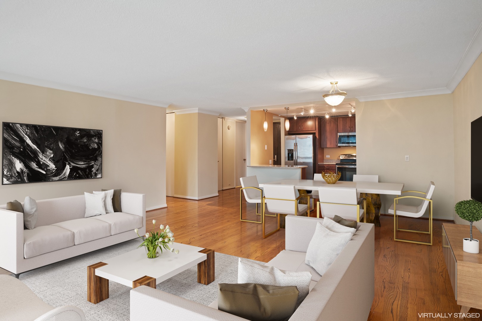 360 East Randolph Street, Unit 707 Chicago, IL 60601 - Photo 4 of 20 a living room with furniture and wooden floor