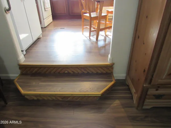 a view of a wooden room