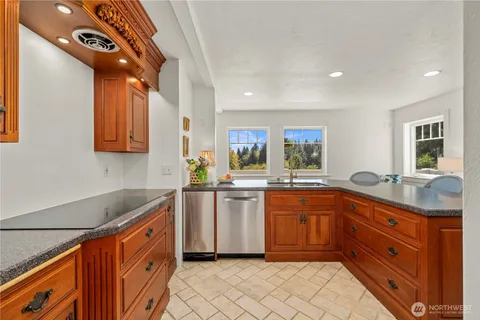 a kitchen with a sink and cabinets