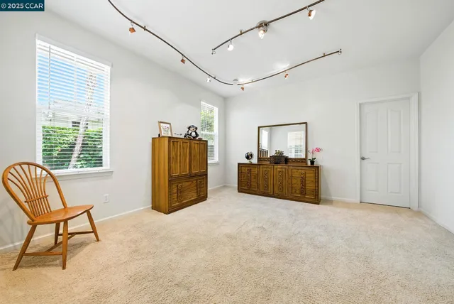 a view of a garage with stairs