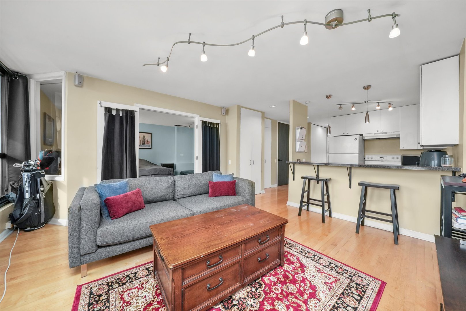 1030 North State Street, Unit 39A Chicago, IL 60610 - Photo 12 of 36 a living room with furniture kitchen view and a wooden floor