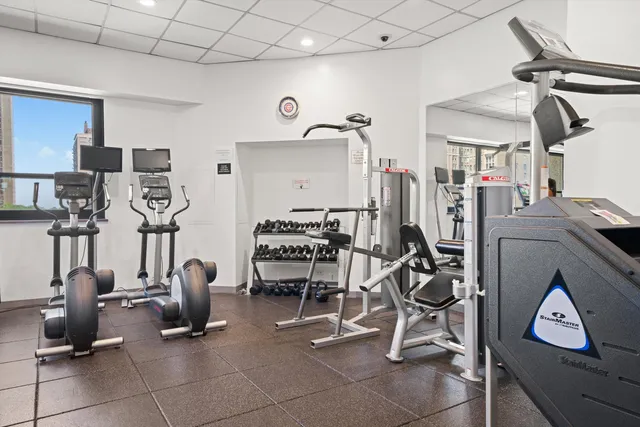 a view of a room with gym equipment