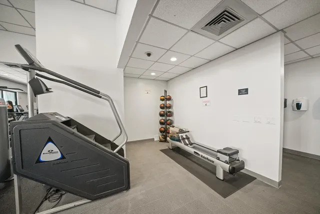 a view of a room with gym equipment