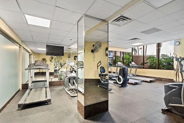 a view of a room with gym equipment