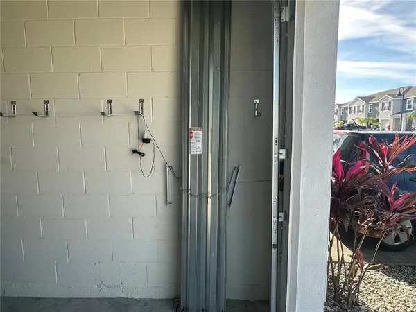 a view of a swimming pool with a garden