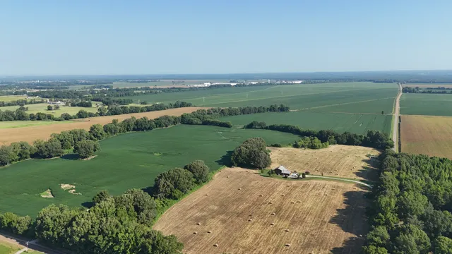 a view of a field with an ocean