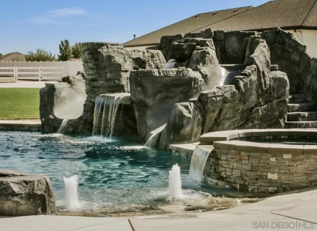 an outdoor space with furniture