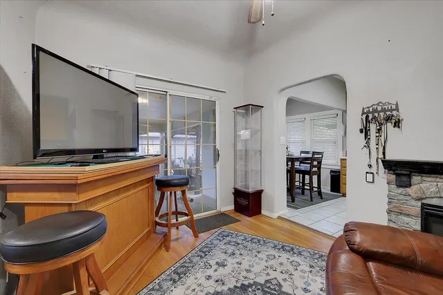 a bedroom with furniture and a bed