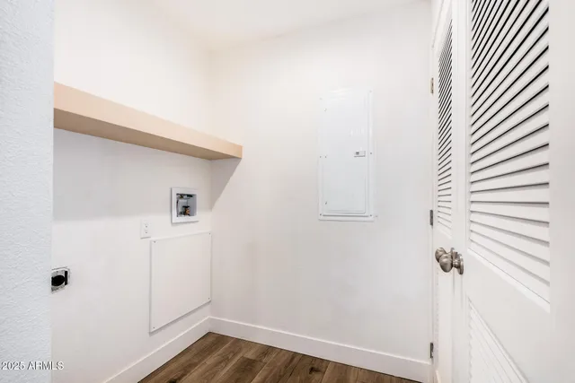 a view of small space with wooden floor