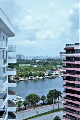 a view of a lake with a city view