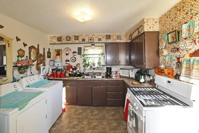 a kitchen with lots of counter top space