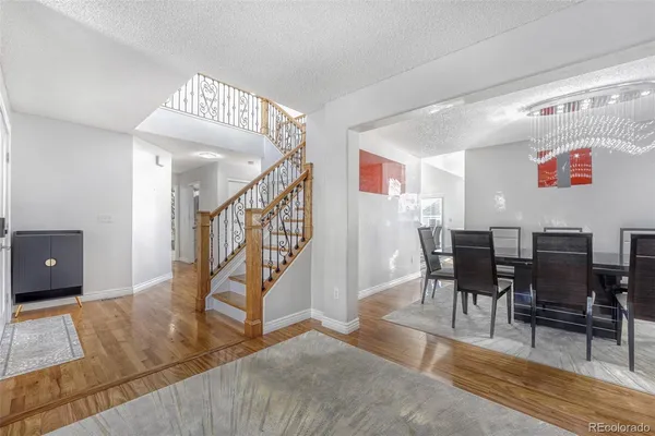 a workspace with furniture and entryway
