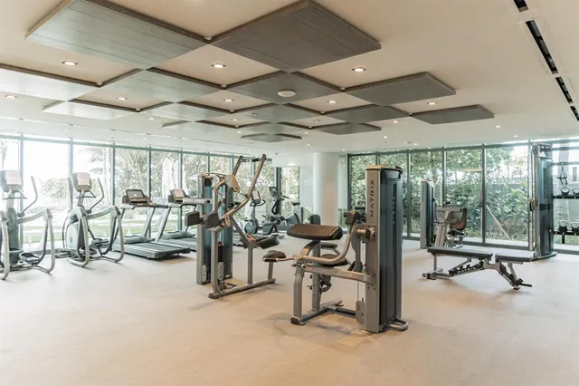 a view of a room with gym equipment
