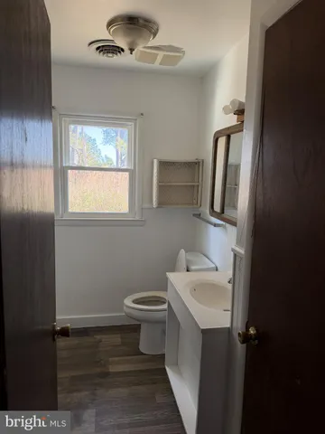 a bathroom with a sink a toilet and mirror