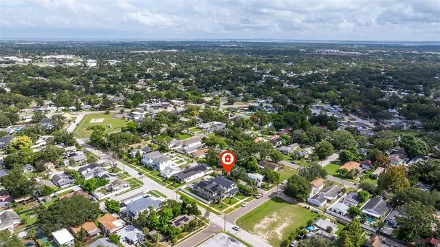 a view of a park with plants and trees