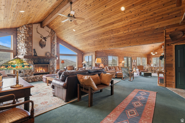 6 Beaver Springs Rancheros Oakley, UT 84055 - Photo 8 of 68 Vaulted wood-paneled ceiling with exposed beams
