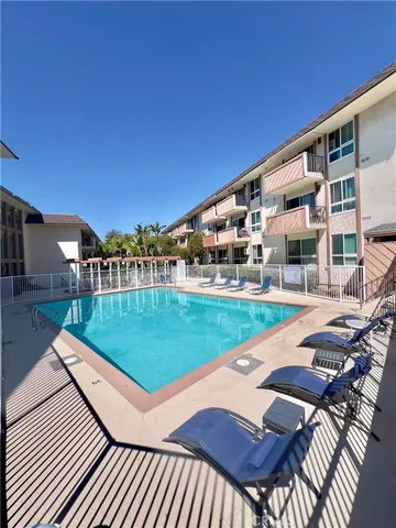 a view of an outdoor space and swimming pool