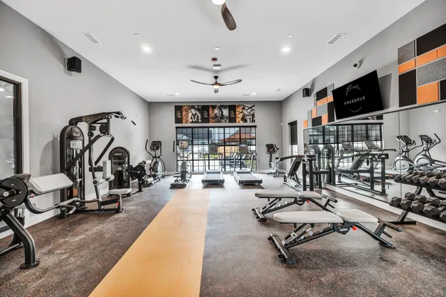 a view of a room with gym equipment
