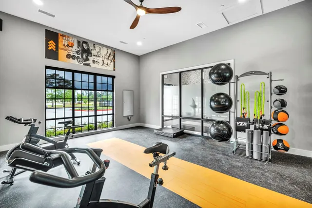 a view of a room with gym equipment