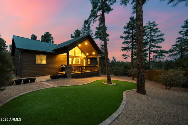 a view of a park with large trees