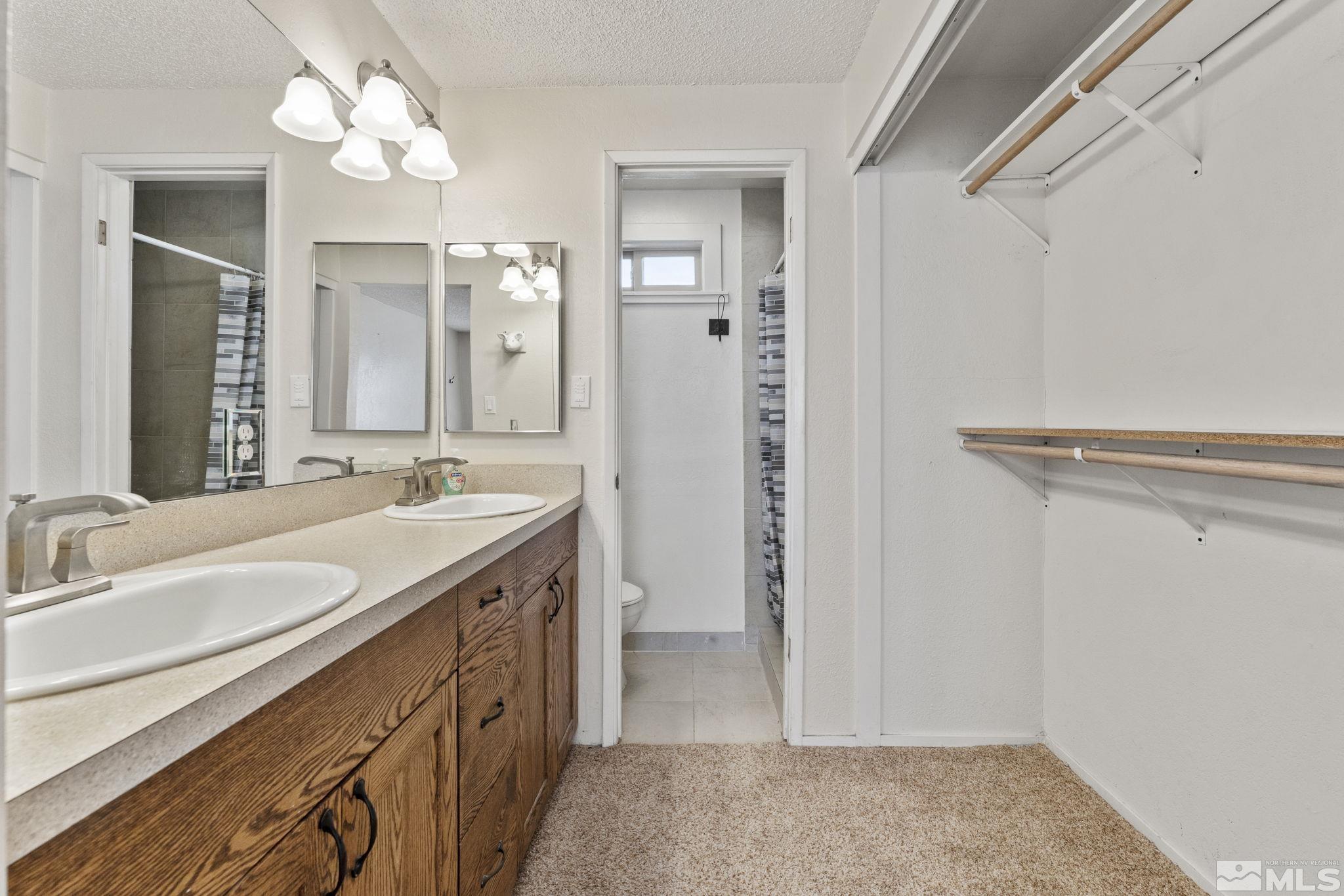 3810 Snipe Drive Reno, NV 89508 - Photo 18 of 38 a spacious bathroom with a granite countertop sink a mirror and a shower