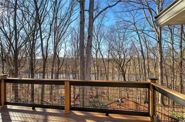 a view of a city with large trees