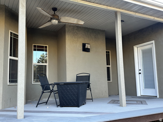 140 North 200 E Street Glenwood, UT 84730 - Photo 47 of 54 View of patio featuring outdoor dining area, ceiling fan, and a deck