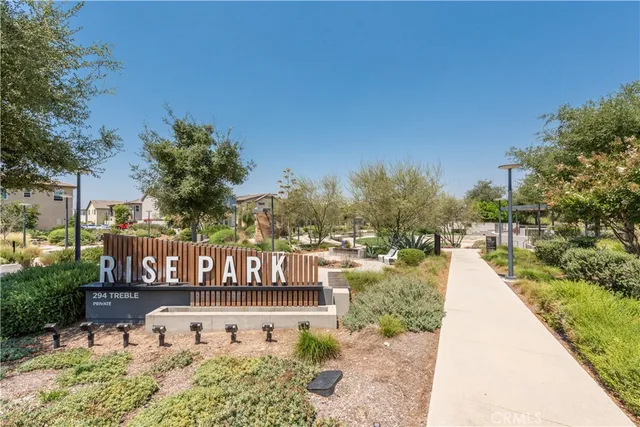 a view of a park with large trees