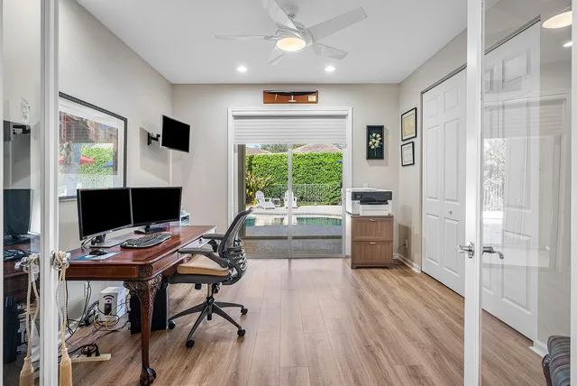 a view of a lake with a big yard