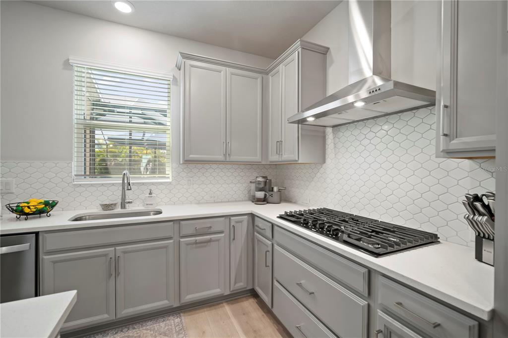 5636 Silver Sun Drive Apollo Beach, FL 33572 - Photo 22 of 61 a kitchen with stainless steel appliances a sink a stove and cabinets