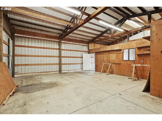 a view of a room with a wooden walls