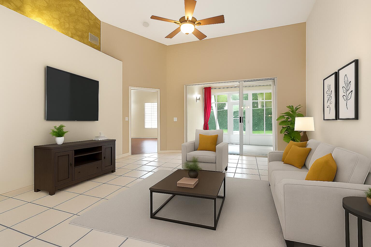 1634 Southwest Harbour Isles Circle, Unit 89 Port St. Lucie, FL 34986 - Photo 23 of 71 a living room with furniture and a flat screen tv