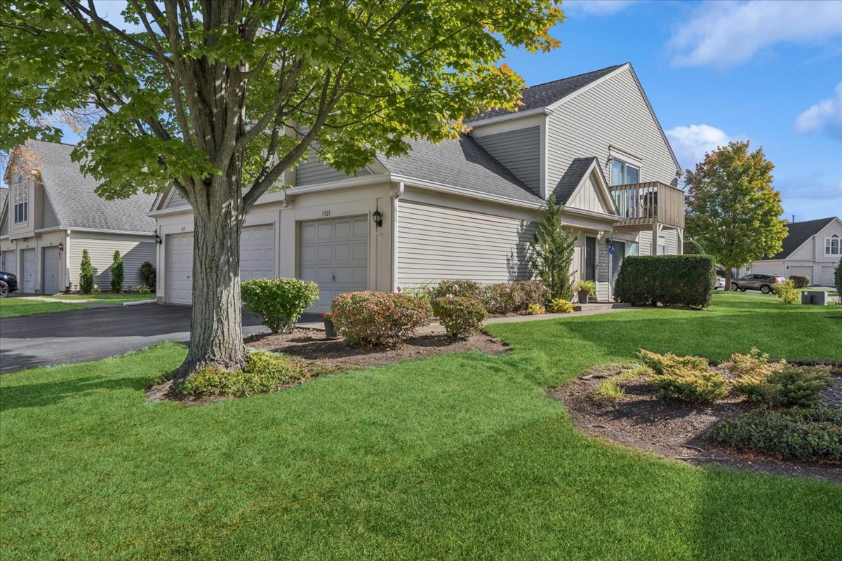 a front view of house with yard and green space