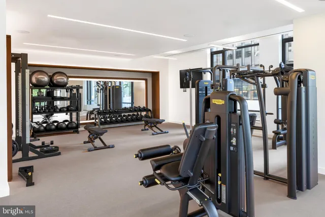 a view of a room with gym equipment
