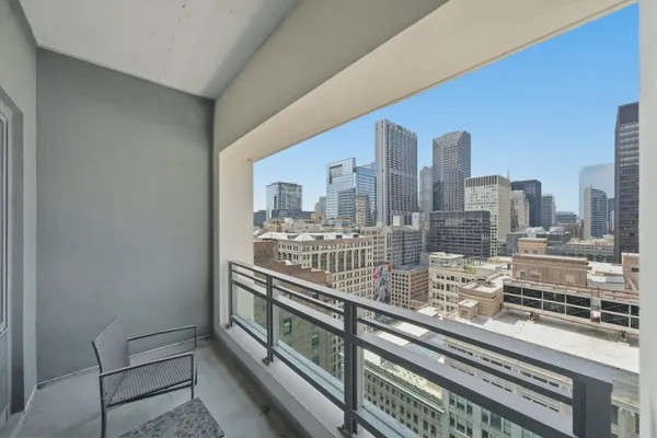 a view of a city from a balcony