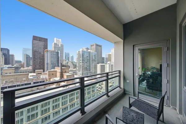 a view of a city from a balcony