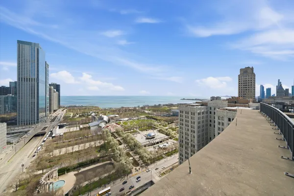 a view of balcony with city