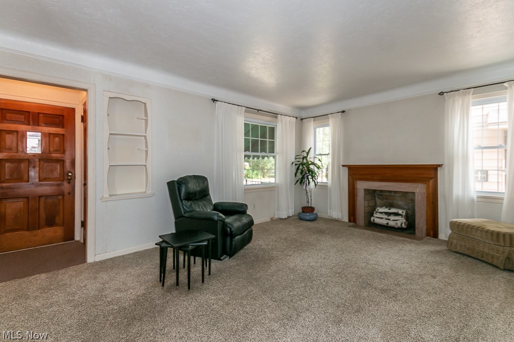 1005 Argonne Road Cleveland, OH 44121 - Photo 7 of 31 Light filled living room with gas fireplace. Wood floors beneath the carpet.