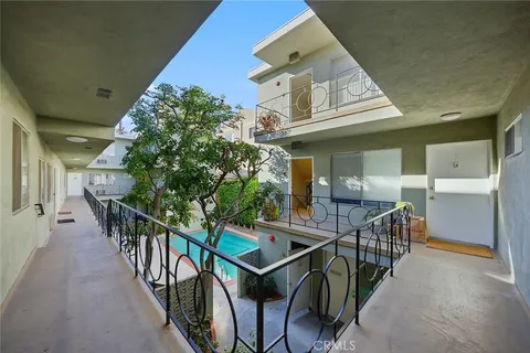 an outdoor space with seating area