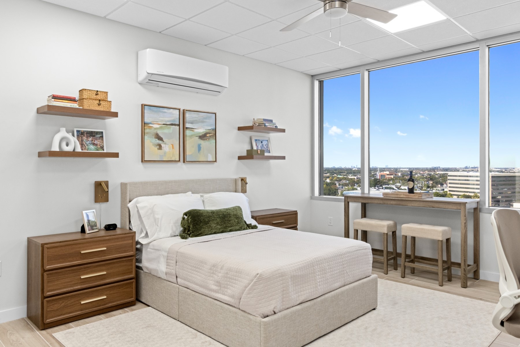 a bedroom with a bed and window