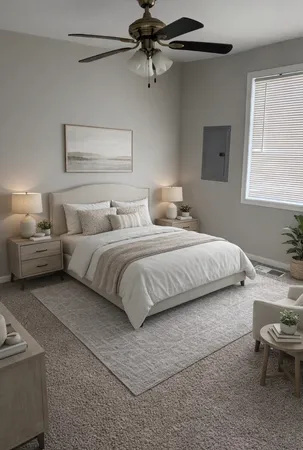 a bedroom with a bed and furniture