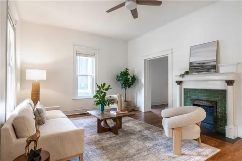 a view of a livingroom with a fireplace