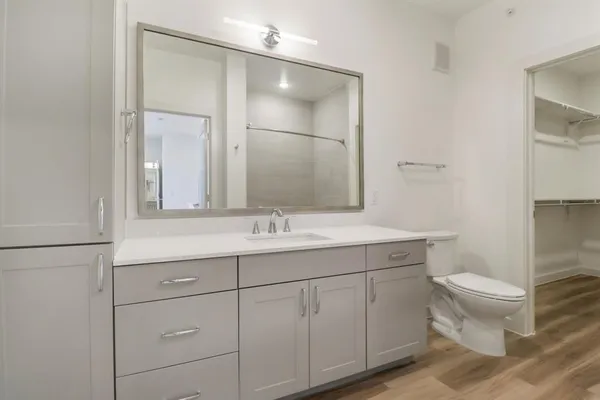 a bathroom with a toilet a sink and mirror