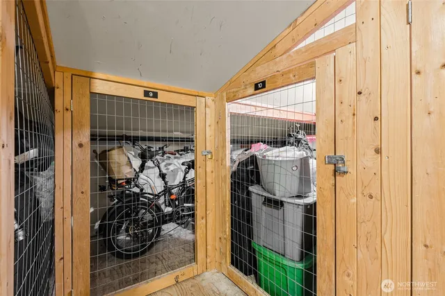 a view of a closet with storage