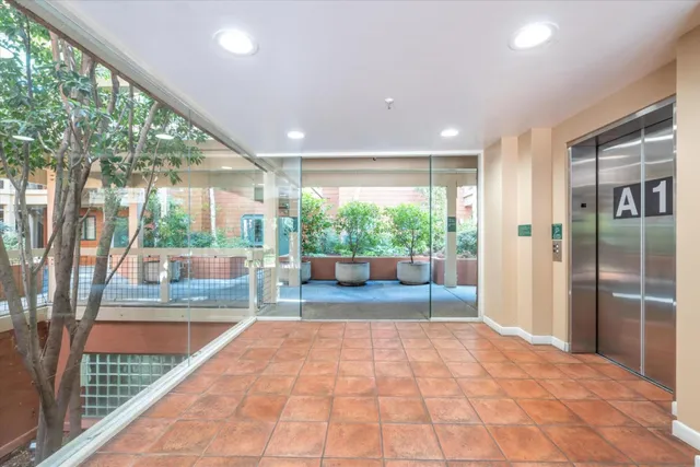 a workspace with cabinets