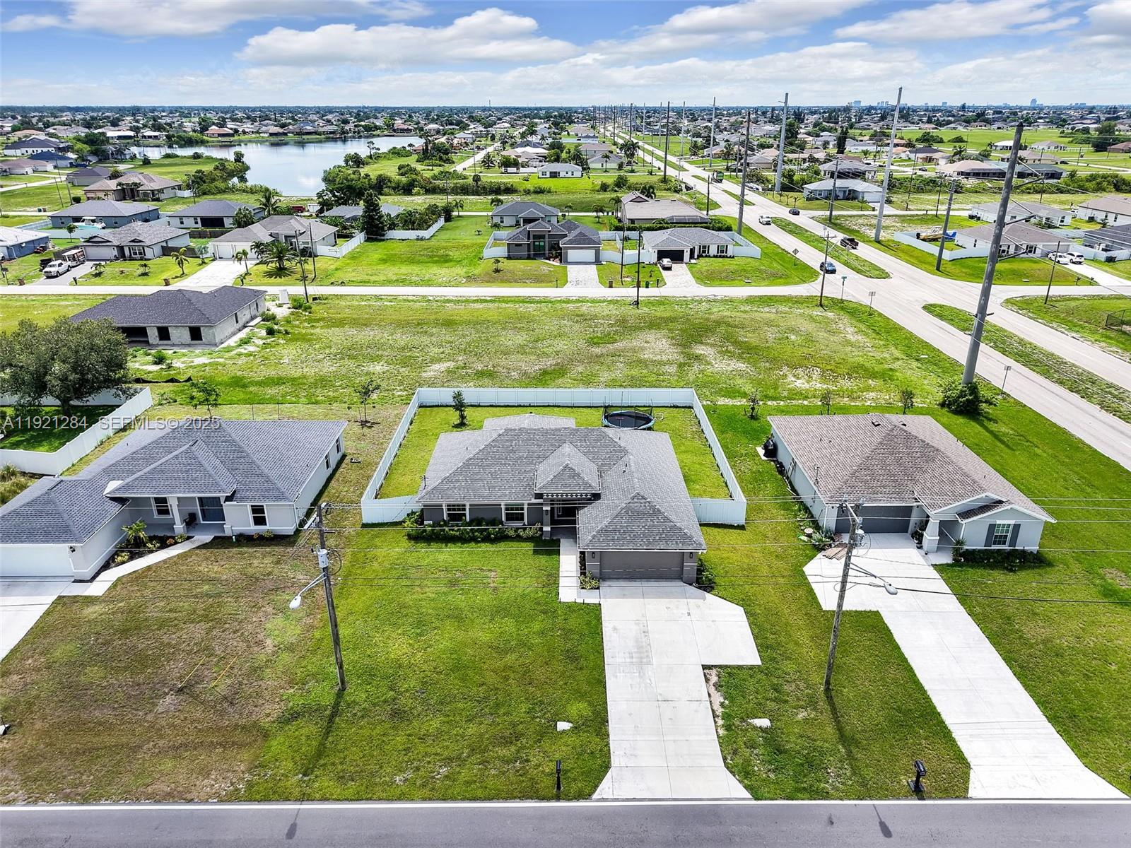an aerial view of a house with a garden