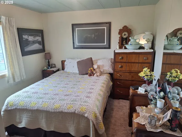 a bedroom with a bed and a dresser